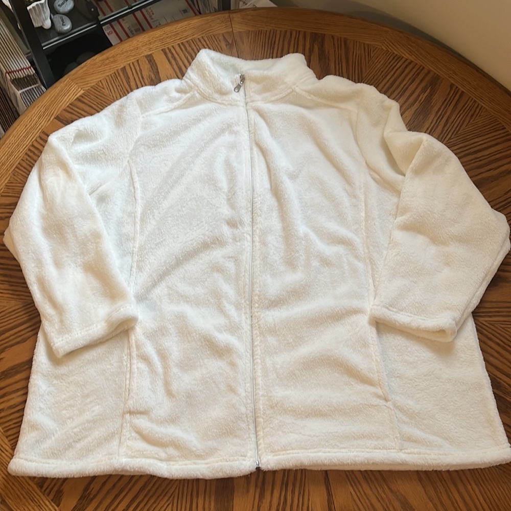 Worn 1x So Soft Croft & Barrow White Fleece Zip-Up Jacket Women’s Size 3X EUC